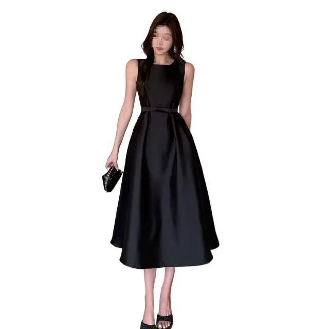 Robe sans manches à taille cintrée style français design sensationnel robe de soirée bouffante pour anniversaire en tissu tricoté mi-long style rétro artistique occassions spéciales femmes elegance vintage