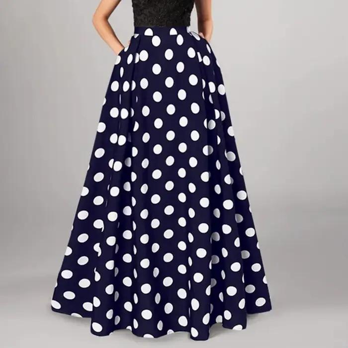 Jupe maxi a-ligne évasée imprimée à pois polyester pour femmes occasion spéciale trapèze vintage trapèze évasée silhouette trapèze évasée style rétro舒适版：穿上这款女士A字裙，你将体验到复古与现代的完美结合。无论是春夏季节，还是日常穿搭，它都能让你在各种场合中闪耀。宽松的A字剪裁搭配经典的波点图案，不仅彰显个性，更带来无与伦比的舒适感。适合婚礼、聚会、办公室或海滩度假等多种场景。选择这款复古风格的A字裙，让你在每个特殊时刻都成为焦点。