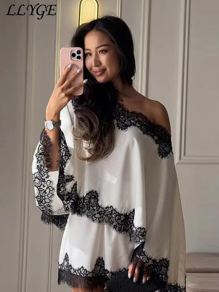 Robe longue plissée pour femme col rond sans manches dos nu chic polyester pour soirée été 2026 trapèze dentelle impression LLYGE