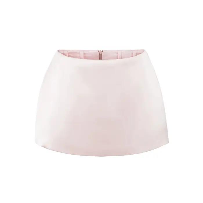 Jupe courte trapèze en satin français taille basse pour femme