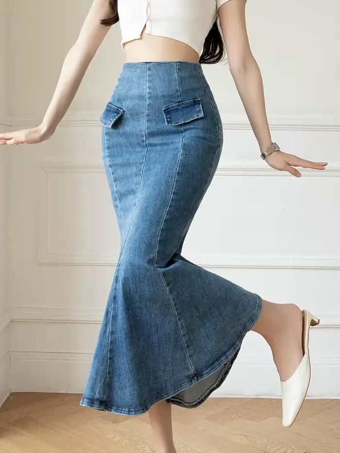 Jupe en jean taille haute pour femme