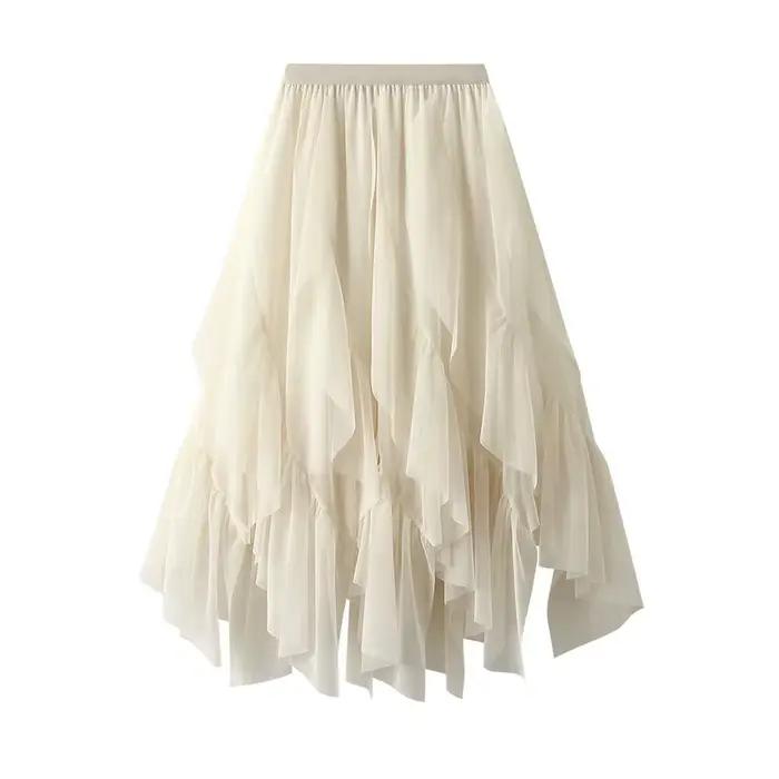Jupe longue en tulle froncé pour femme