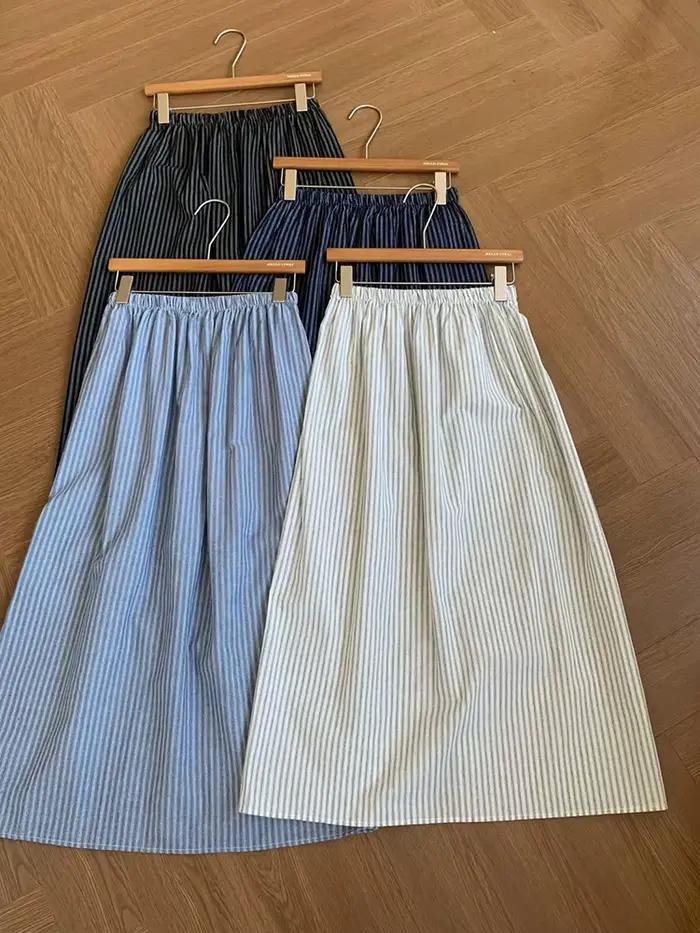 Jupe rayée Aoaiiys en polyester et coton, style vintage, ligne A, taille haute, pour femmes, nouvelles collections d'été ```