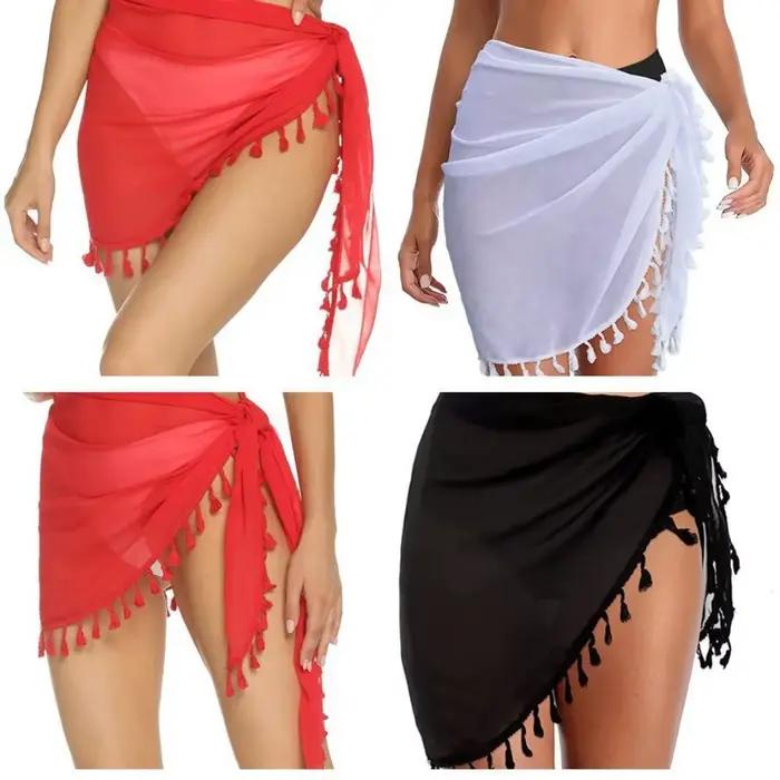 Jupe portefeuille asymétrique à franges pour femme