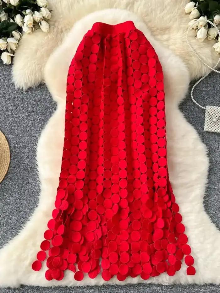 Jupe tube femme évider à pois gland automne taille haute minceur mi-longue droite fête sexy faldas femme sk008 style streetwear tricoter polyester mixte occassions spéciales