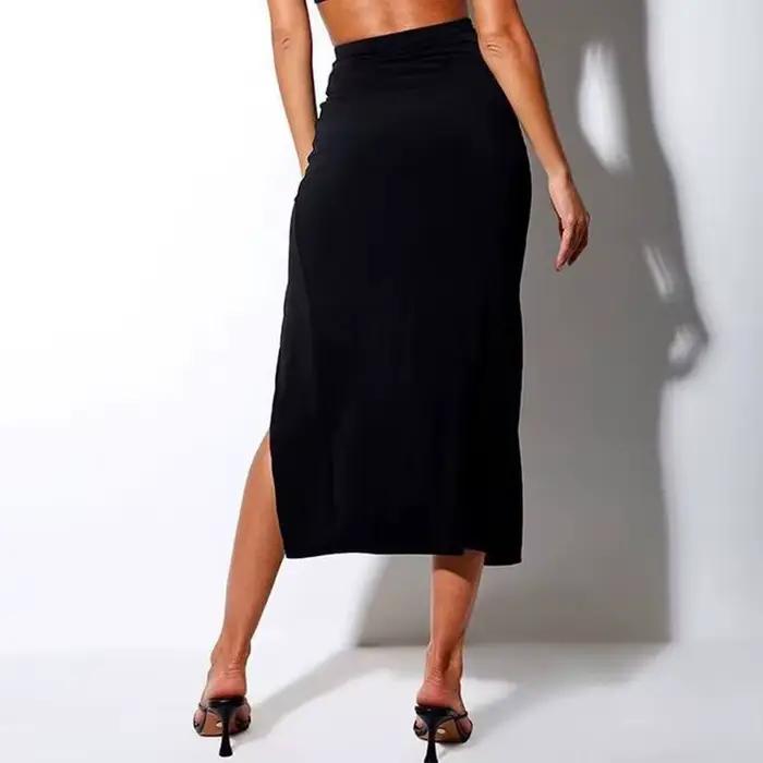 Femmes Sexy mince fente jupe irrégulière élastique taille haute plissée a-ligne