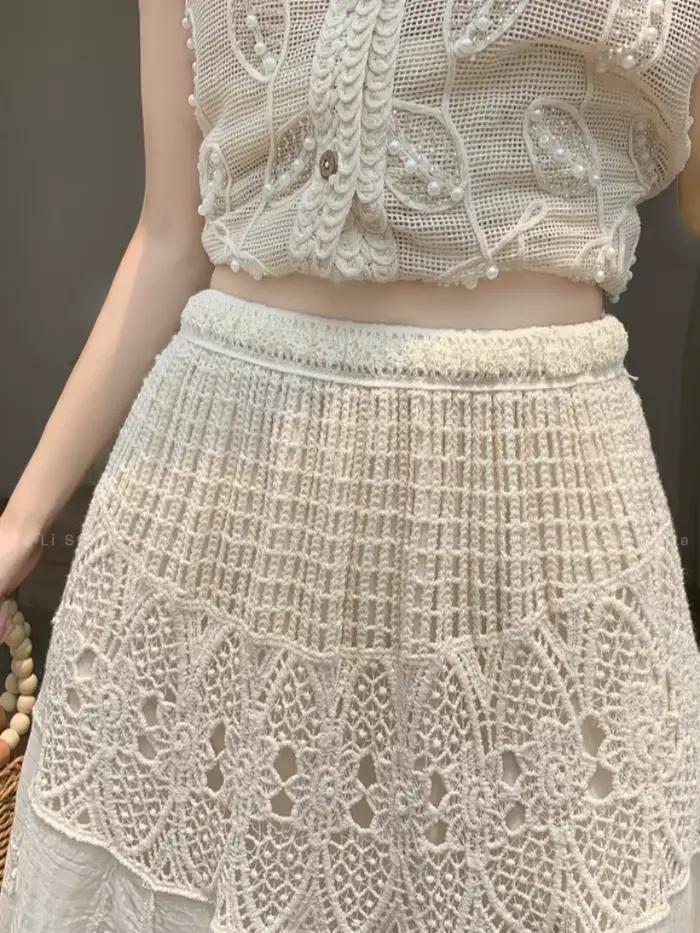 Jupe longue en crochet ajourée en dentelle pour femme