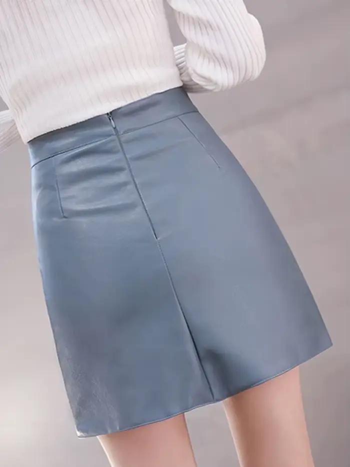 Sungtin classique Mini jupe en cuir femmes taille haute mode décontracté Faux cuir a-ligne jupe moulante dames Streetwear nouveau