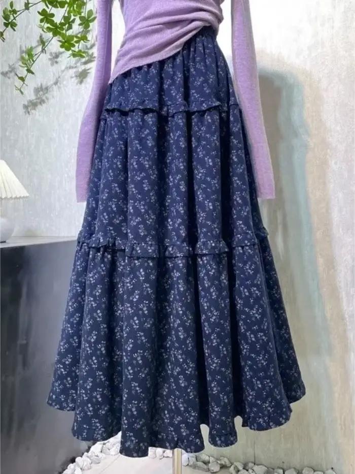 2025 Faldas Mujer De Moda Jupe florale pour femmes taille haute a-ligne