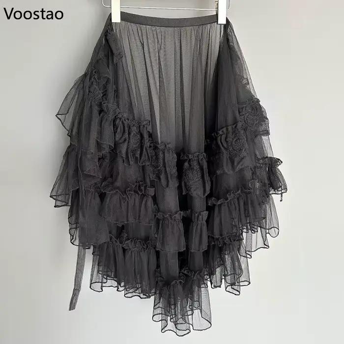 Jupes à volants en dentelle double couche pour femmes