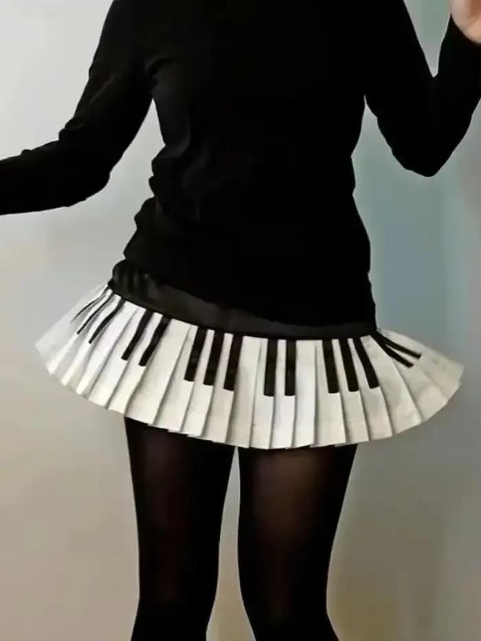 Jupe de Piano Vintage noire et blanche pour femmes