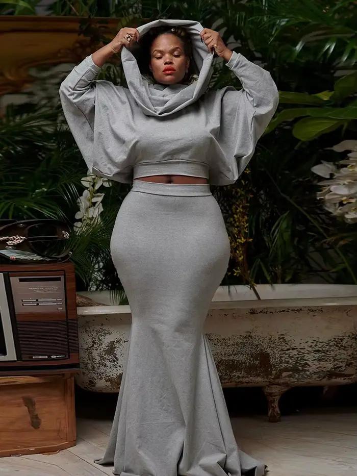 Ensemble deux pièces pour femmes, sweat à capuche et jupe élégante à manches longues, tenue sexy chic pour printemps été occasions spéciales