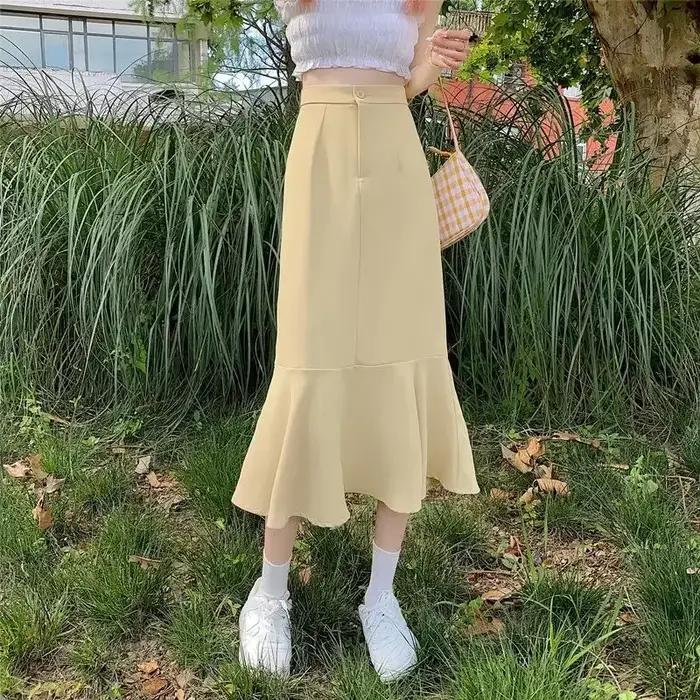 Jupe sirène à volants taille haute pour femmes
