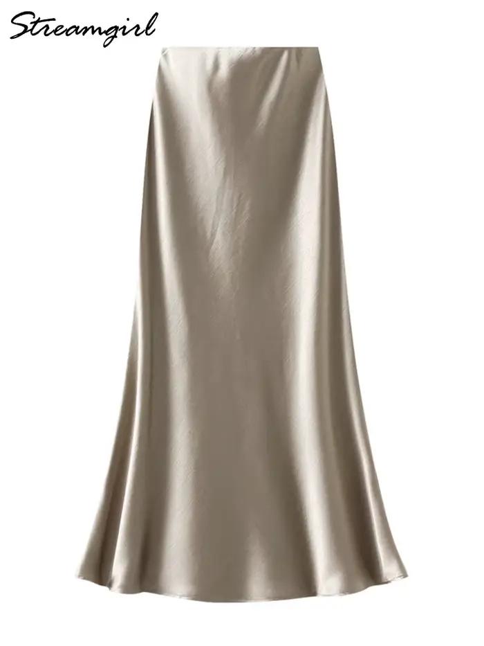 Streamgirl rose soie jupes pour femmes Midi bleu clair jupe Satin haute qualité luxe