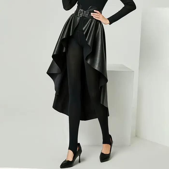 Getspring-Jupe en cuir PU taille haute pour femme