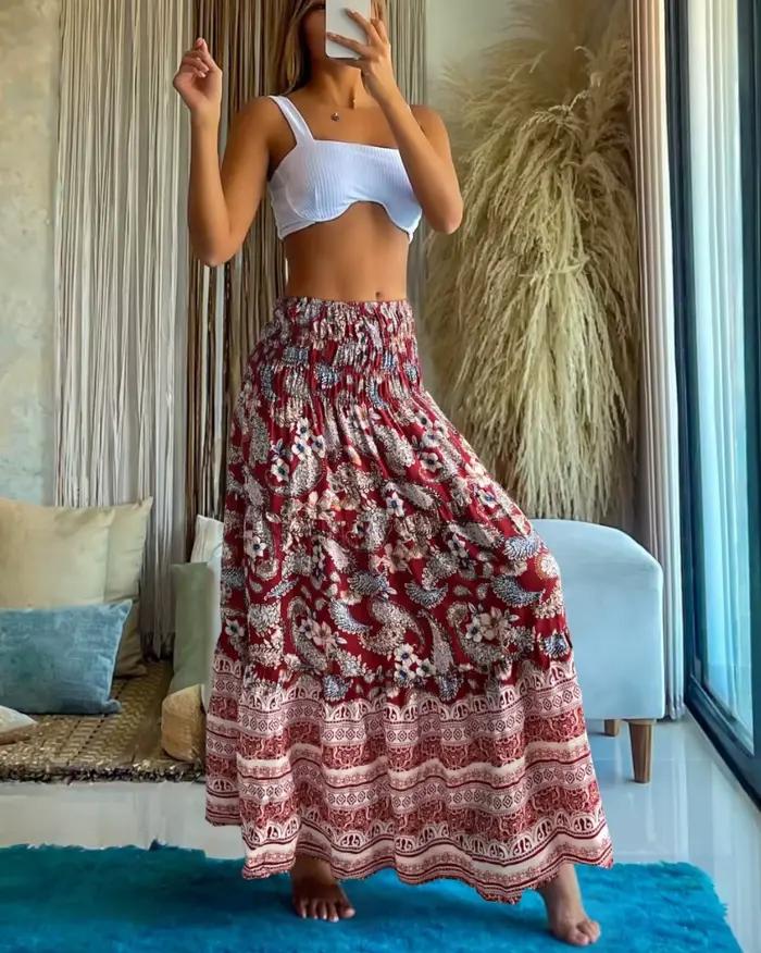 Jupe longue maxi à volants pour femme