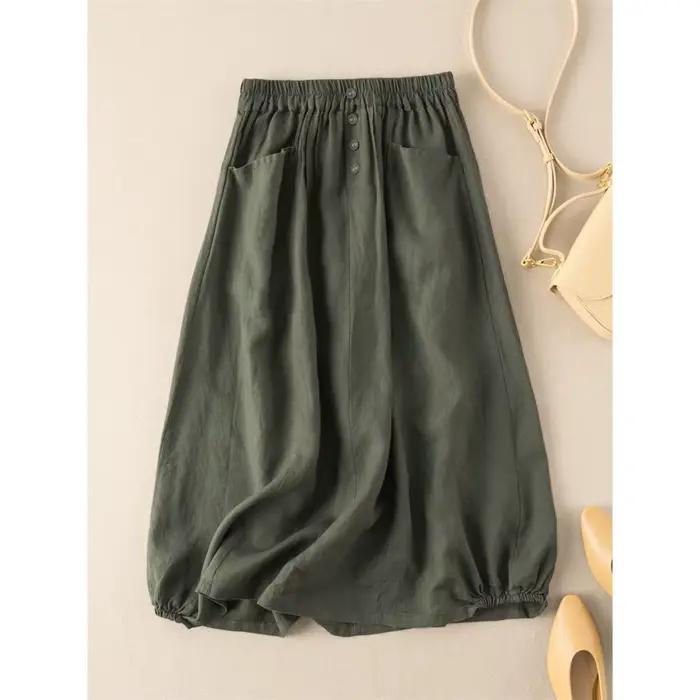 Jupe femme coton lin décontracté a-ligne jupes longues