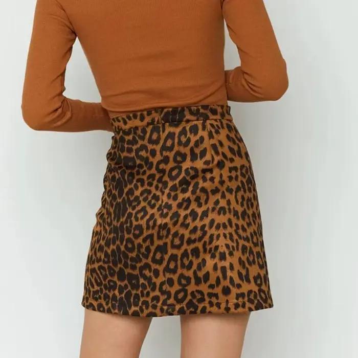 Femmes Sexy léopard imprimé Mini jupes automne hiver taille haute fermeture éclair daim jupe courte femme Streetwear