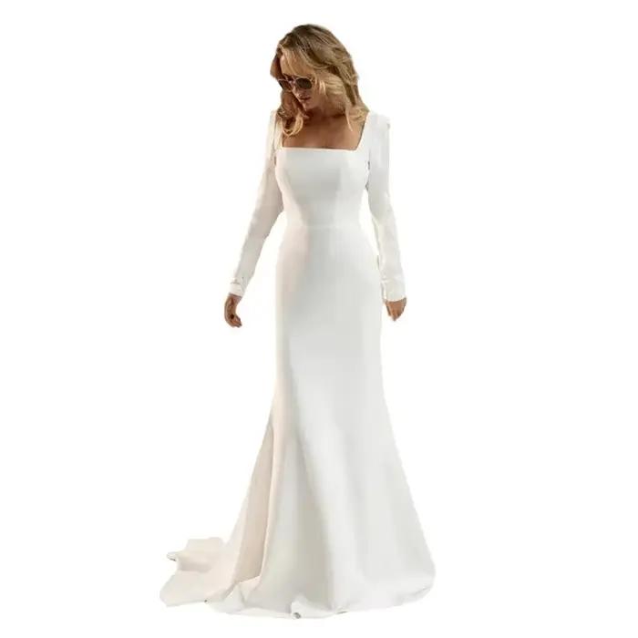 Robe de mariée en Satin à manches longues