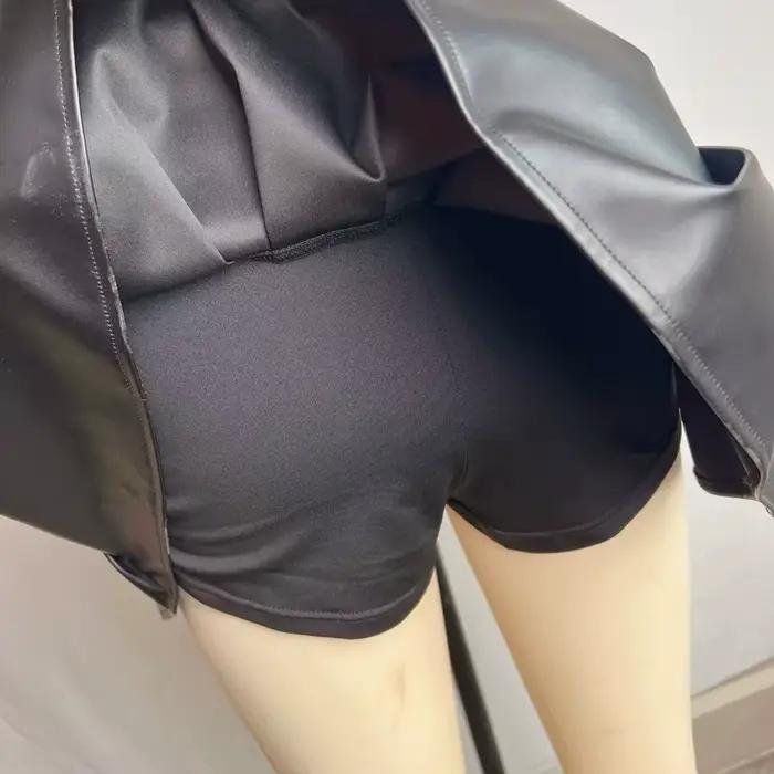 Jupe plissée Sexy en cuir Pu pour femmes