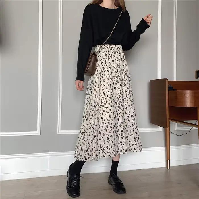 Jupe longue plissée Vintage à imprimé Floral