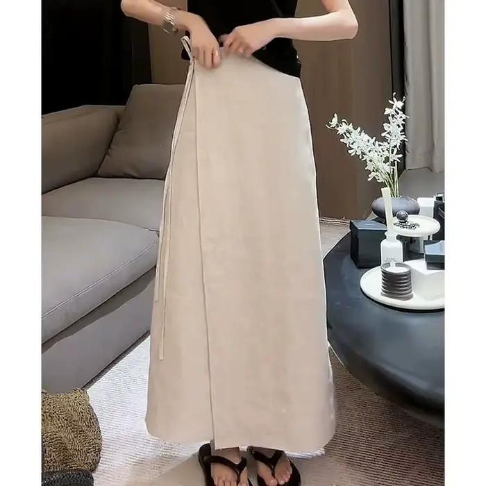 Jupe longue en lin et coton blanc pour femme