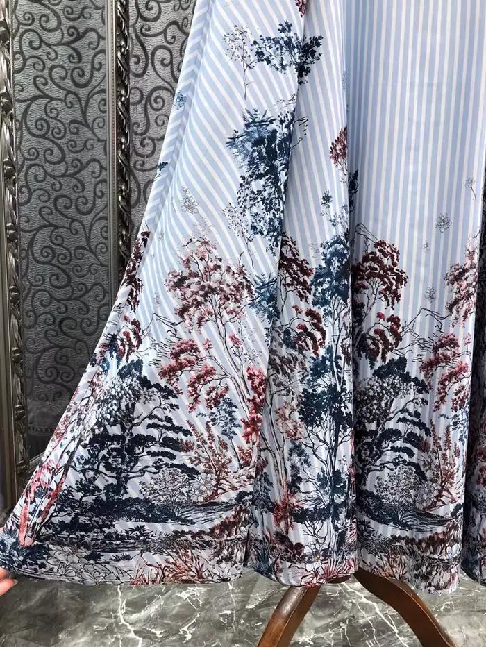 100% coton jupes longues 2025 printemps mode Style femmes Vintage imprimé Floral taille haute longue Maxi rayé bleu