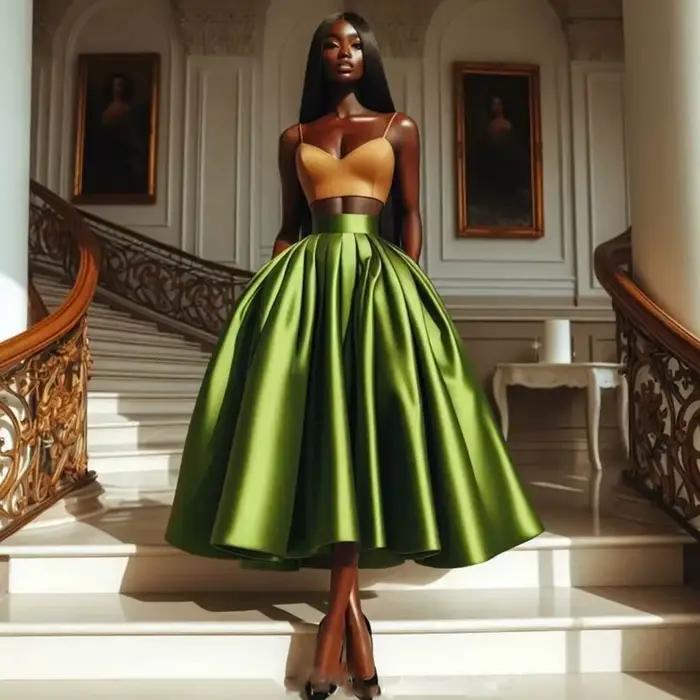 Jupe Longue Bouffante Verte pour Femme