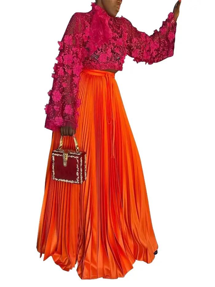 Femmes jupes plissées à lacets taille une ligne élégante à la mode Occasion formelle bureau dame modeste Date femme africaine nouveau 2025