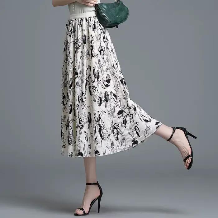 Jupe midi en mousseline de soie à imprimé floral pour femme