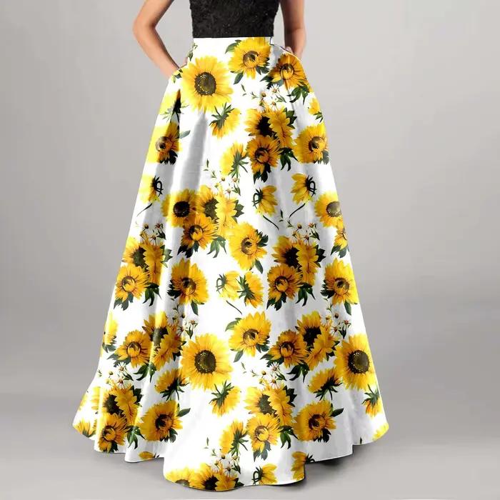 Jupe Longue Imprimée Florale Taille Haute Pour Femmes Décontractée Fête Plage Bohème 2024