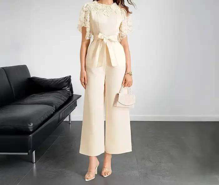Nouvelle combinaison de soirée élégante en polyester pour femmes, coupe ample, style décontracté, automne-hiver, idéale pour soirées romantiques et cérémonies formelles