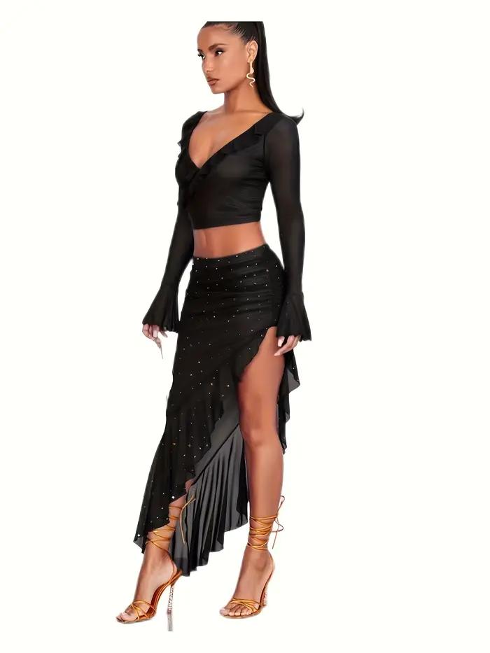 Jupe mi-longue asymétrique à paillettes pour femme