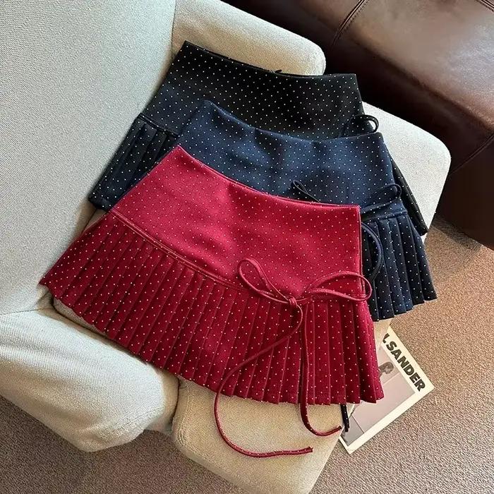 Jupe plissée à pois pour femme élégante haute couture polyester haute saison style high street occassions multiples