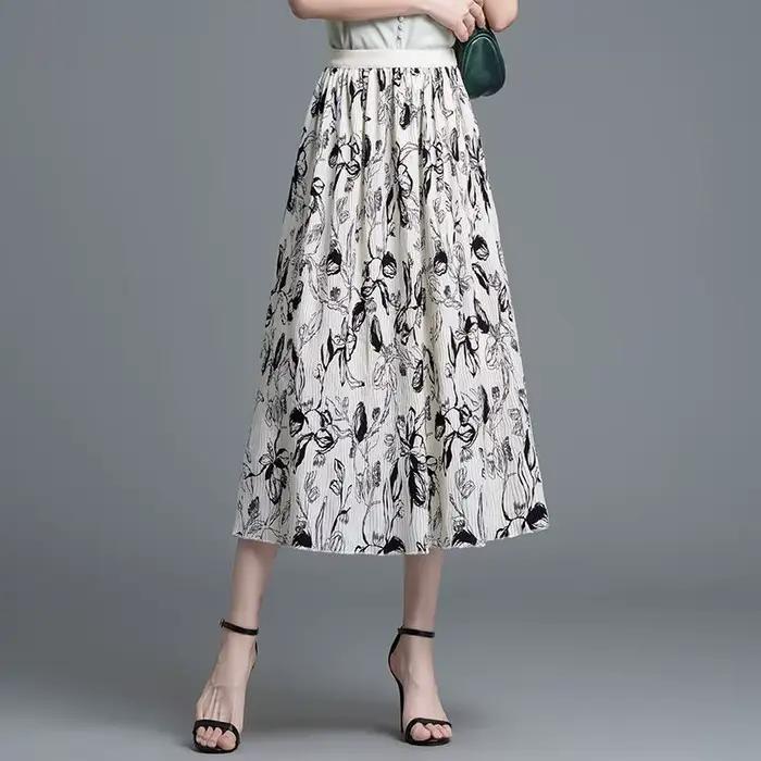 Jupe midi en mousseline de soie à imprimé floral pour femme