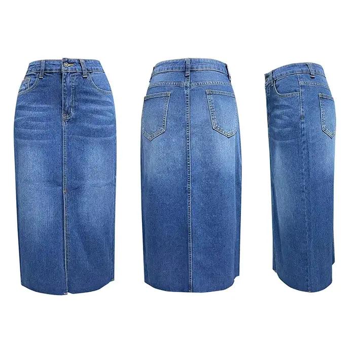 Jupe en jean moulante fendue coupe trapèze style Spice Girl sexy Printemps/Été 2026
