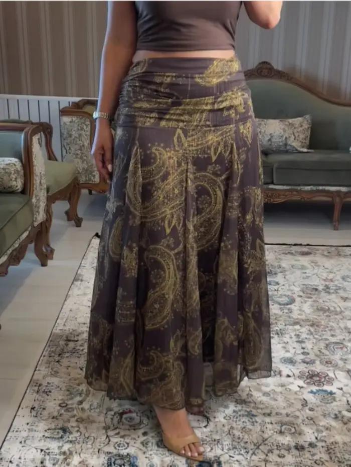 Mode imprimé jupe longue femmes taille haute cheville longueur