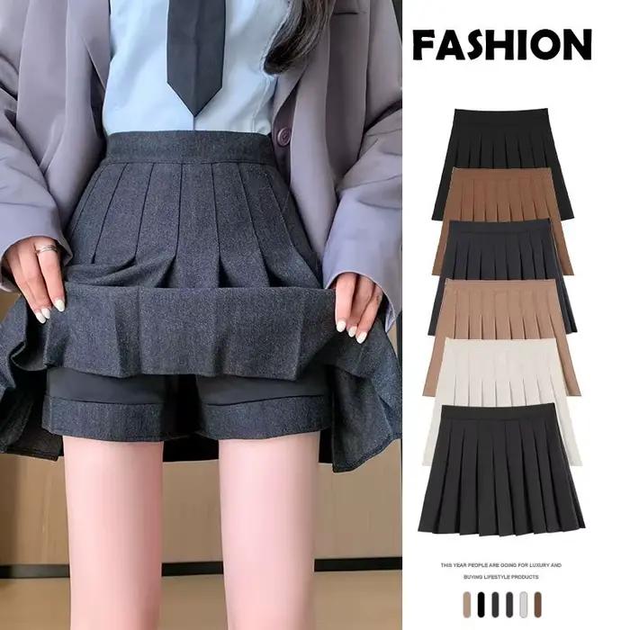 Automne hiver laine jupes plissées femmes nouveau coréen taille haute minceur Mini jupe dames Style Preppy côté