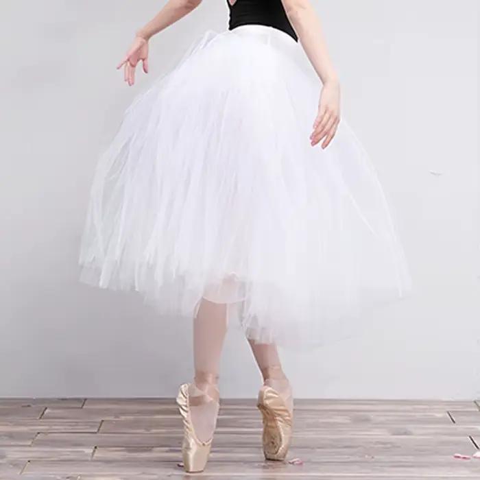 Femmes Ballet Tutu blanc ballerine danse Tutus taille élastique jupe adolescent adulte lyrique longue