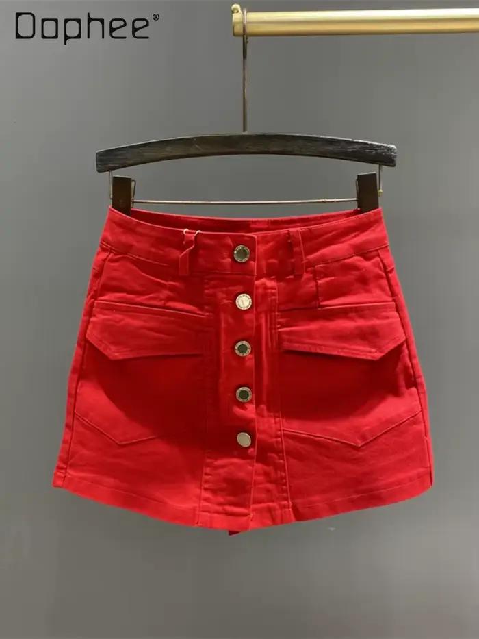 Jupe en jean vintage à simple boutonnage pour femme