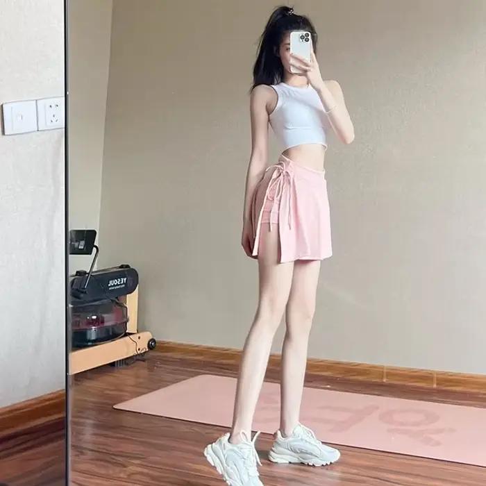 Jupe de sport taille haute pour femme, short de yoga, faux deux pièces, vêtement d'extérieur, polyvalent, décontracté, mode, été, 2024