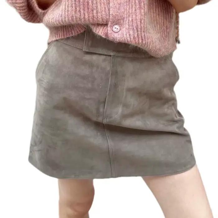 Mini jupe en cuir suédé pour femme