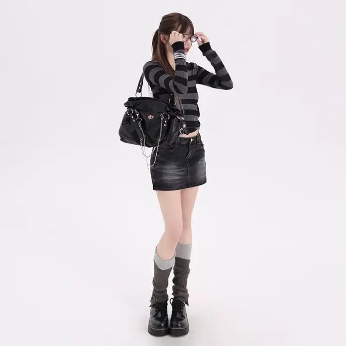 Mini jupe en denim rétro pour femme