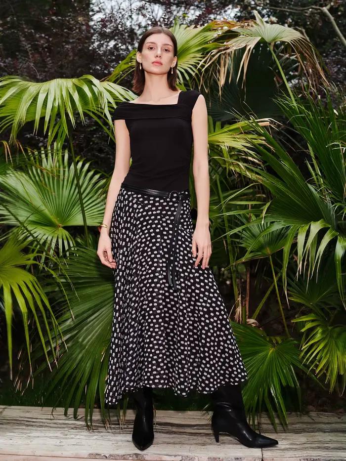 Jupe ZIQIAO en mousseline à pois vintage, élégante et décontractée pour femmes, idéale pour sorties nocturnes et occasions spéciales