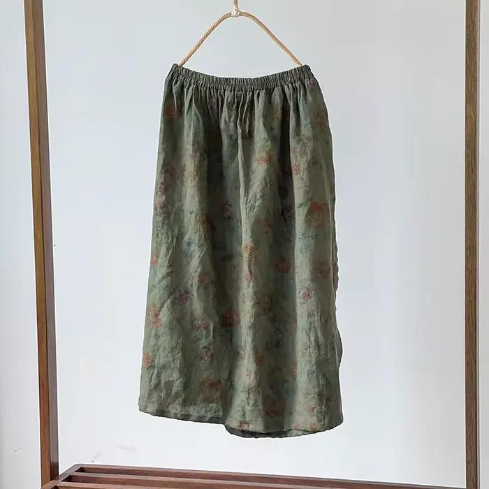 Femmes coton lin jupe décontractée nouveau 2025 printemps Style Vintage imprimé fleuri ample confortable femme a-ligne jupes longues M980