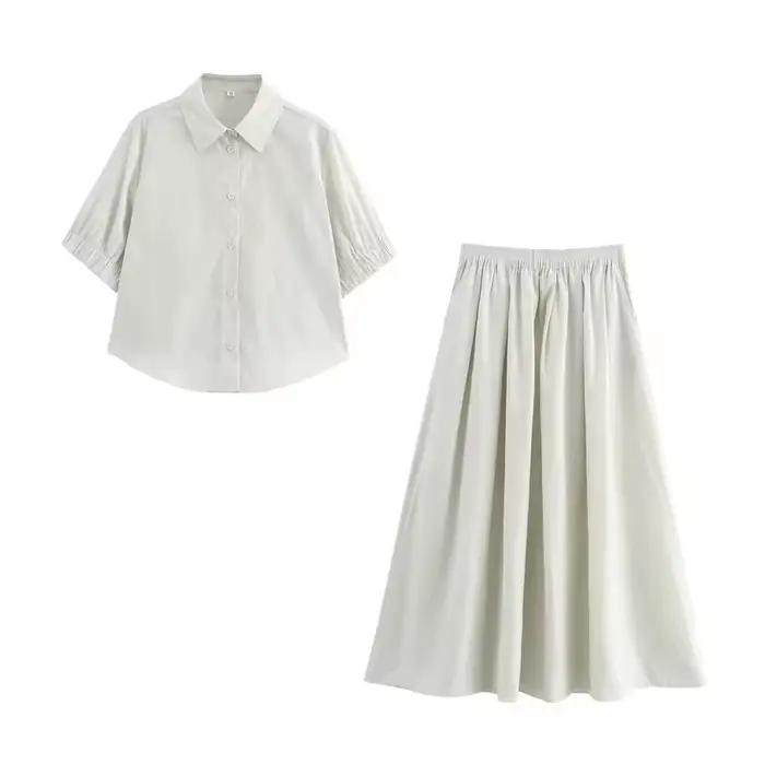 Ensemble jupe longue et chemises à manches courtes pour femmes
