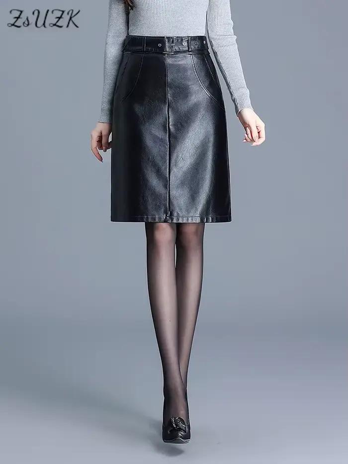 Jupe noire en cuir PU pour femme