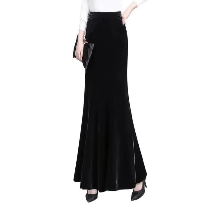 Jupe longue élégante en velours coupe sirène automne hiver confortable pour femmes occasions spéciales sophistiquées