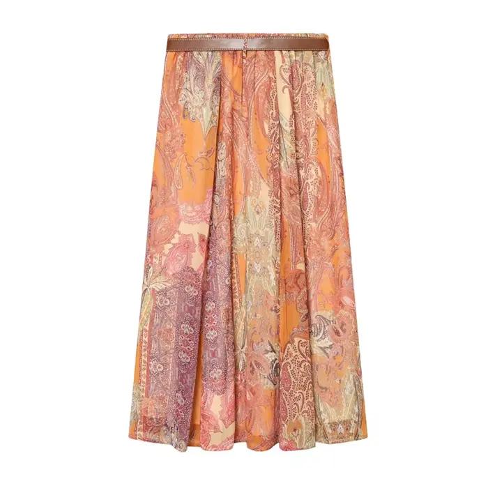 Jupe midi Guobioziy fibre de polyester fleur imprimé décontracté pour soirées officielles et carnavals femmes juniors 2026