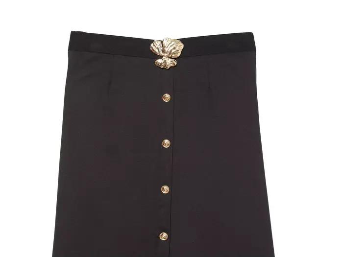 Willshela – jupe mi-longue noire à boutons pour femmes